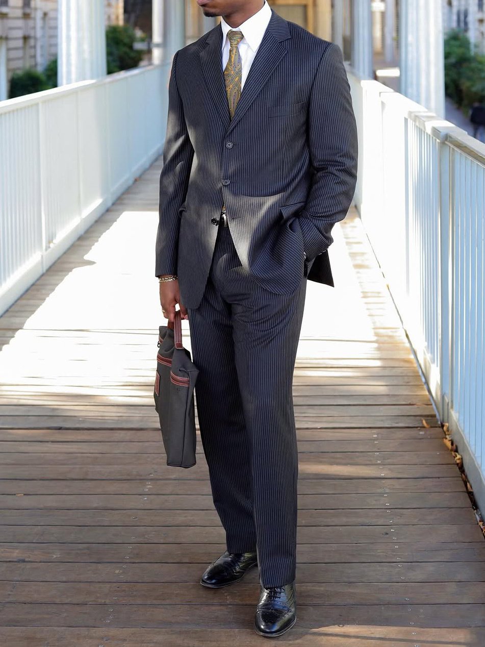 00510811-845e-4c04-b14c-82abb2ae1a9d-6.jpg Men's Classic Striped Suit High Waist Pants Set - Image 1