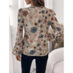 Women's Floral Print Notched Collar Shirt Elegant - Image 2