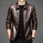 Thin Fleece-lined Soft Leather Jacket For Dad - Image 4