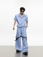 Ice Solid Color Advanced Suit Belt Stitching Pants - Image 2