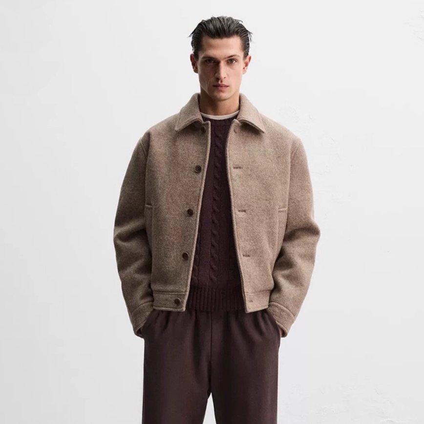 08cd6dab-61ee-49fc-8977-e50a7865290d-1.jpg Men's Loose Wool Woven Lapel Long Sleeve Casual Jacket Coat - Image 1