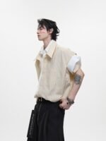 College Blue Striped Shirt Fake Two Pieces Short Sleeve Cardigan - Image 7