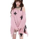 Hot Girl Ripped Tassel Off-the-shoulder Sweater For Women Autumn And Winter Loose - Image 7