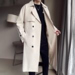 Beige Double Breasted Trench Coat For Men