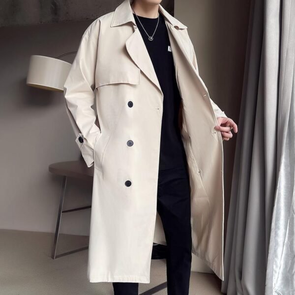 Beige Double Breasted Trench Coat For Men