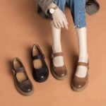 Vintage Mary Jane Women's Small Leather Shoes With Buckle