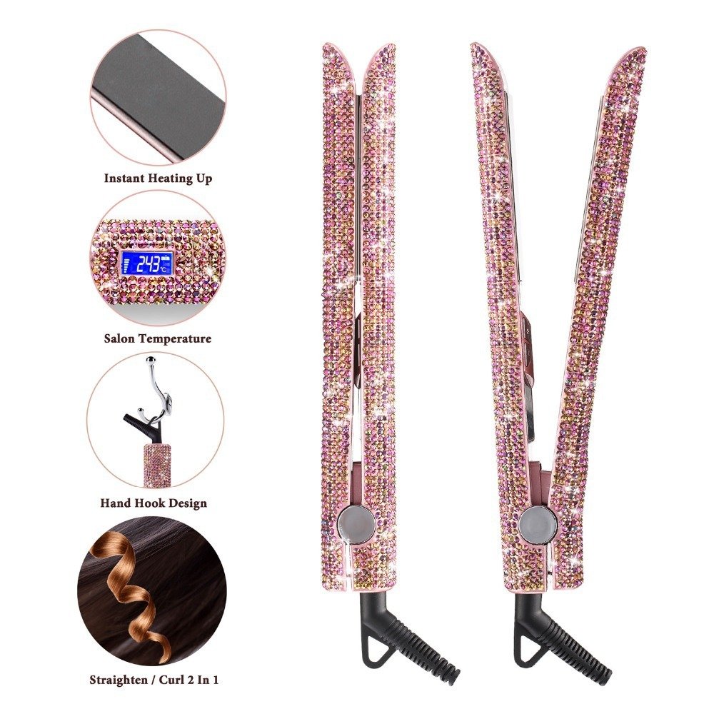 1451089147159-1.jpg Professional Glitter Hair Flat Iron Titanium Plate Diamond Hair Straightener Crystal Hair Styling Hot Tools - Image 1
