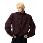 French Style Vintage Vertical Stripes Long Sleeve Tie Shirt