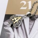 S925 Sterling Silver Distressed Poker Black Peach Heart Love Pendant