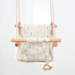 Cotton Canvas Baby Swing Chair Hanging Swing Indoor Outdoor Safety Baby Children's Toy Wooden Seat With Cushion Baby Room Decor - Image 5