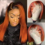 Gradient Color Short Bob Wig Orange Lace Front Human Hair Wig - Image 2