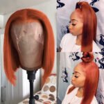 Gradient Color Short Bob Wig Orange Lace Front Human Hair Wig - Image 4