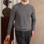 Wool Knitted Twisted Round Neck Pullover Long Sleeve Sweater