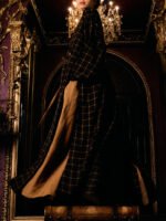 Navy Red Plaid Long Coat With Red Maxi Swing Dress Set - Image 6