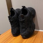 TIANXIU Women's Chunky Platform Sneakers, Light Yellow Glitter Rhinestone Accent Fashion Shoes With Green Trim And Thick White Sole - Image 2