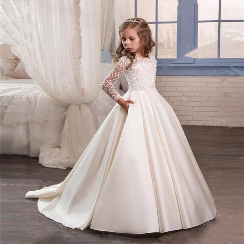 1805da5d-107b-4d2d-9385-aa9847cd6216-1.jpg Little Girl Long Sleeve Dresses Champagne - Image 1