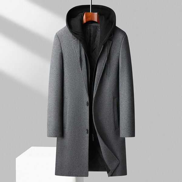 Men's Detachable Hooded Urban Mid-length Woolen Coat