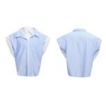 College Blue Striped Shirt Fake Two Pieces Short Sleeve Cardigan - Image 3
