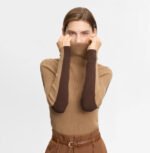 Color-blocked Turtleneck Wool Sweater For Women, Slim Fit, Two-way Knit Base Layer - Image 5