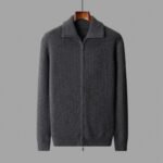 New Pure Wool Zipper Cardigan Fall Winter Men Lapel Shirt Coat