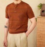 Knitted Henley Shirt American Retro Slim-fit Short Sleeve - Image 4