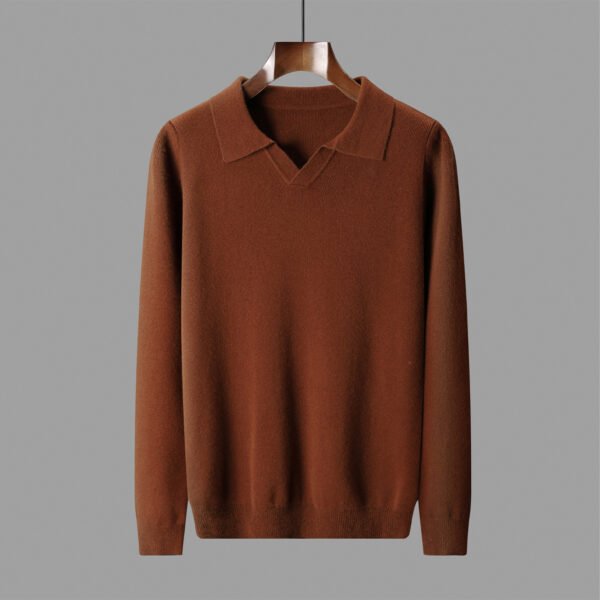New Polo Collar Knitted Long Sleeve Sweater Male