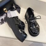 Thick Bottom Increased By Student Chain Mary Jane Shoes Black - Image 3