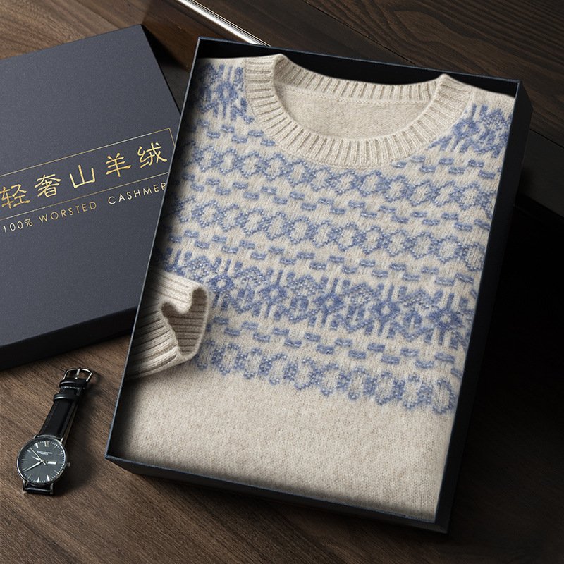 2e4fb992-4602-48e3-a796-720012964870-1.jpg Jacquard Cashmere Sweater Men's Thickened Knitting Wool Base Shirt - Image 1