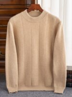 High Sense Autumn And Winter New Cashmere Sweater Men's Round Neck Striped Double Thick Sweater Casual Solid Color Bottoming Shirt - Image 4