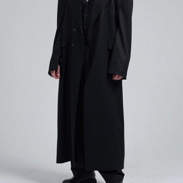 Black Double-breasted Oversized Long Coat