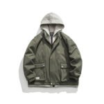 Color Matching Three-dimensional Pocket Fake Two Pieces Shirts Retro Hooded Jacket Men - Image 7