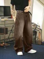 Men's Brown Washed Loose Flared Jeans - Image 5