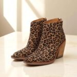 Leopard Pointed Ankle High-top Back Zipper Pull-up Boots For Women