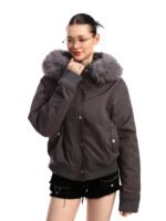 Women's Solid Color Simple Fur Collar Cotton Clothes Coat - Image 2