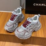 TIANXIU Women's Chunky Platform Sneakers, Light Yellow Glitter Rhinestone Accent Fashion Shoes With Green Trim And Thick White Sole - Image 3