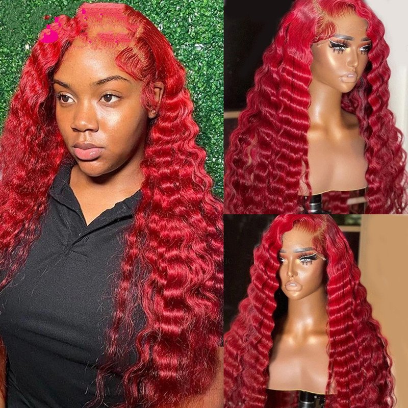 429683db-e1b3-4b4b-977b-e47fbec3fb8b-1.jpg Red Deep Wave Human Hair Wig Real Headgear - Image 1