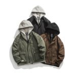 Color Matching Three-dimensional Pocket Fake Two Pieces Shirts Retro Hooded Jacket Men - Image 5