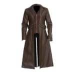 European And American Medieval Clothing Mid-length PU Leather Trench Coat