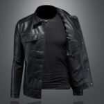 Men's Lapel Motorcycle Leather Coat - Image 2