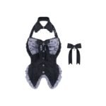 Printed Black Patchwork Top Get Bow Printing Skirt For Free - Image 2