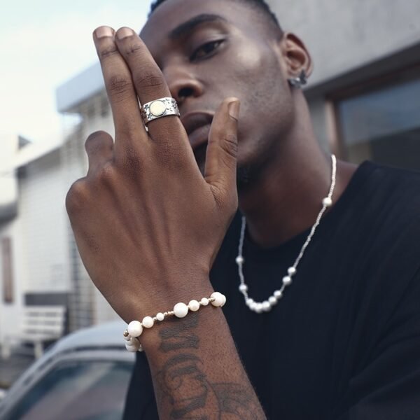 14K Gold-plated Natural Pearl Separated Bead Patchwork Bracelet For Men's Hip-hop Necklace