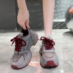 TIANXIU Women's Chunky Platform Sneakers, Light Yellow Glitter Rhinestone Accent Fashion Shoes With Green Trim And Thick White Sole - Image 9