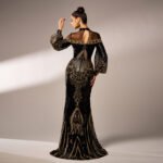 Long Sleeve Round Neck Sequins Mesh Fishtail Evening Dress - Image 3