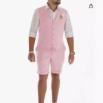 Men's Linen Suit 2 Piece Set Beach Wedding Shorts And Vest Suit