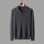 New Polo Collar Knitted Long Sleeve Sweater Male - Image 7