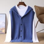 Hooded Cardigan Men's Waistcoat Pure Wool Sleeveless Knitted