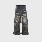 Camouflage Stitching Micro-pull Wide Leg Ripped Ripped Jeans