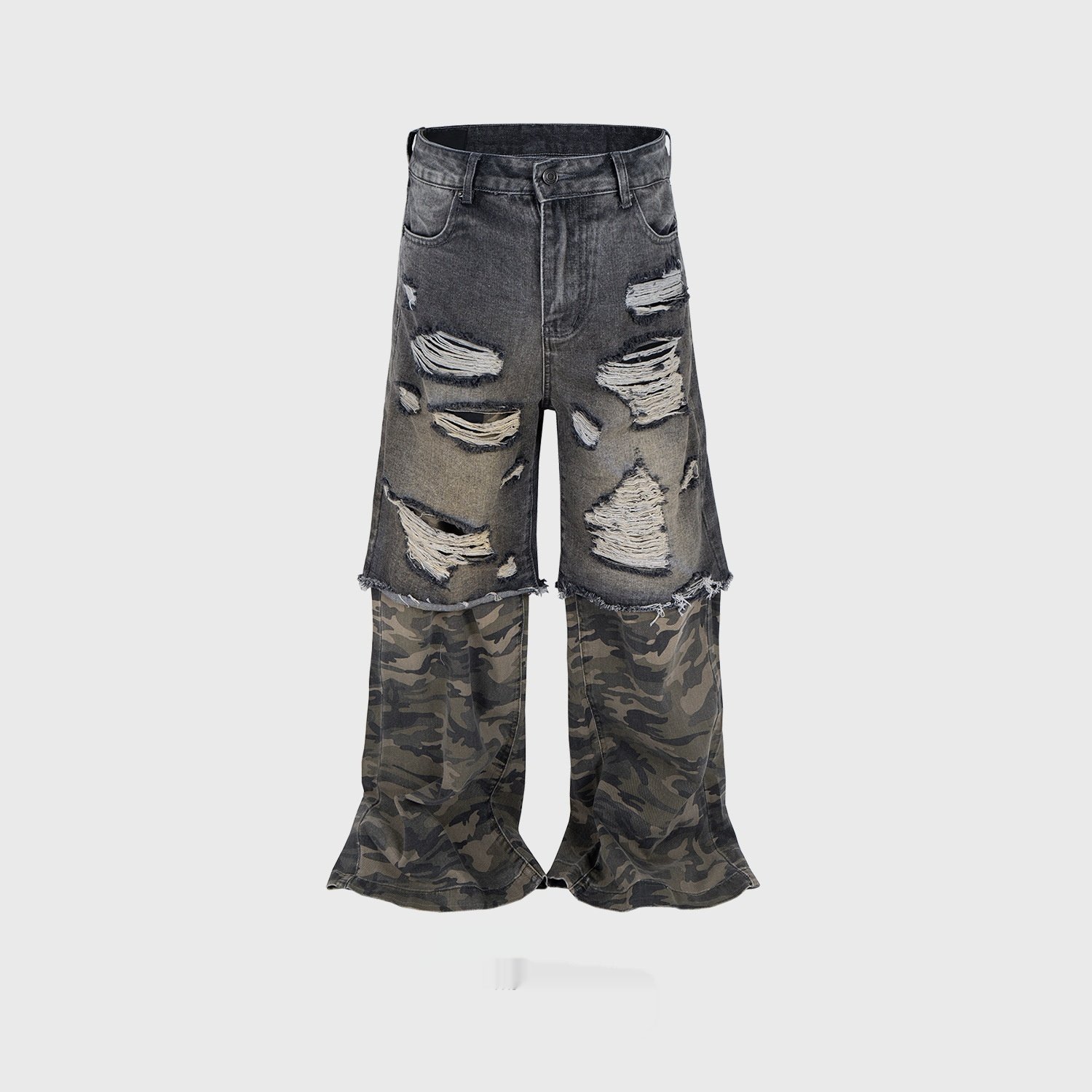584f0e1a-f1eb-4777-97aa-eb1dab6a2aad_fine-6.jpeg Camouflage Stitching Micro-pull Wide Leg Ripped Ripped Jeans - Image 1