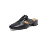 Retro Closed Toe Half Slippers Women's Summer Low Heel Thick Heel Rear Empty Sandals - Image 5