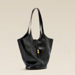 Niche Premium Black Large Capacity Leather One-shoulder Bucket Bag - Image 3
